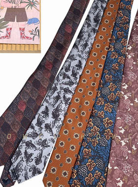 HOW CL雪纺手打复古男女个性格子花叶子印花休闲领带