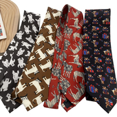 HOW印花卡通动物个性 潮流百搭红色猫咪复古手打领带男女