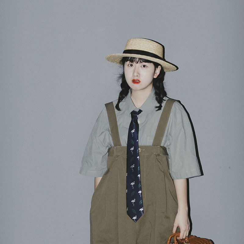 HOW休闲鹤提花手打款宽版8厘米藏青底男女衬衣配饰潮流领带