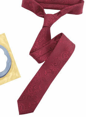 HOW红色腰果窄版婚礼主持搭白色黑色衬衣男士领带