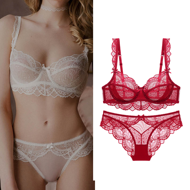 超薄新娘风本命年火辣骚文胸套装