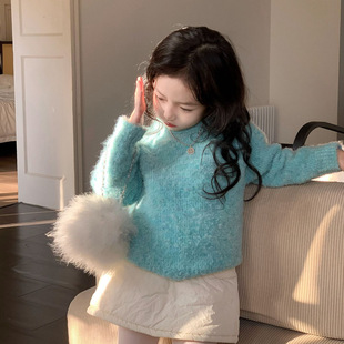 女童毛衣秋冬新款韩国童装软糯圈圈纱宽松慵懒感套头针织衫上衣厚