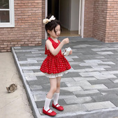 女童花苞蓬蓬荷叶边波点背心裙辣妹风洋气连衣裙无袖 挂脖背心裙子