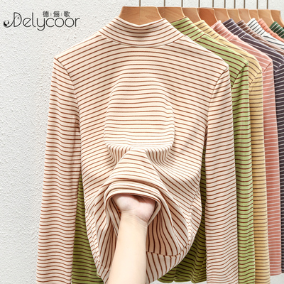 半高领条纹打底衫加厚双面磨毛
