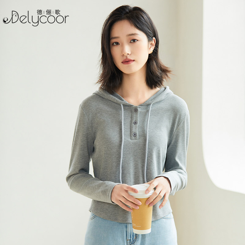 连帽卫衣打底衫短款上衣女春秋长袖t恤修身显瘦叠穿内搭薄款帽衫
