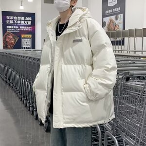 港风潮牌PU皮棉衣秋冬季男女款加厚保暖白色棉服外套连帽情侣棉袄