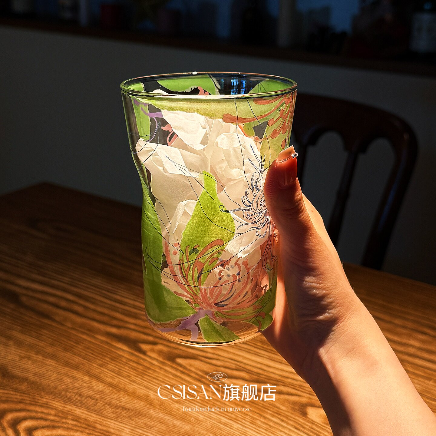 宝藏异形杯!手绘花朵扭扭杯高硼硅玻璃杯果汁咖啡杯艺术喝水杯子