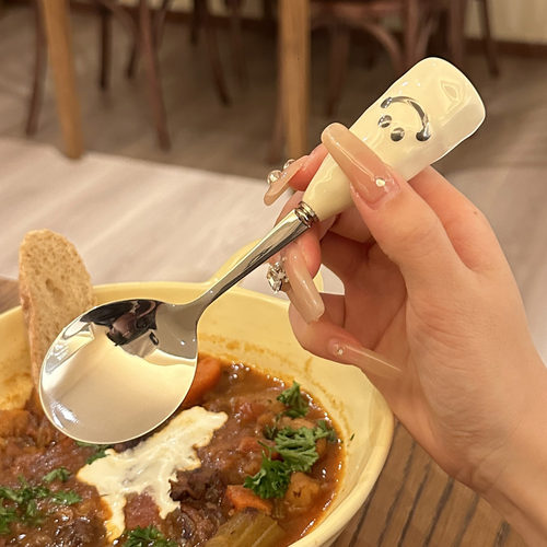 笑脸勺子西餐具甜品304不锈钢