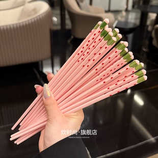 耐高温不易发霉易清洗陶瓷餐具 粉色草莓陶瓷筷子少女心家用筷5双