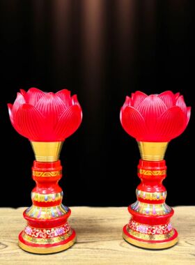 新款珐琅彩充电LED莲花灯家用财神观音佛前供灯长明荷花灯敬佛灯