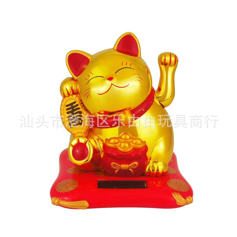3.5寸中号亮金太阳能自动摆手招财猫