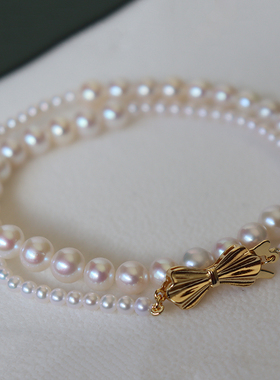 天然极强圆真珍珠高品质白色锁骨链聘美akoya海水项链正品送女友