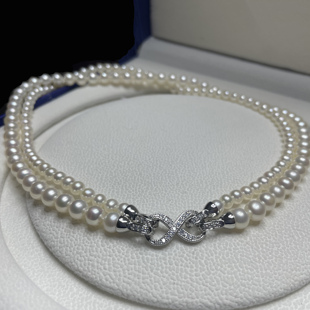 天然极光白色正圆真珍珠项链时尚多变毛衣链双层锁骨链长款送妈妈