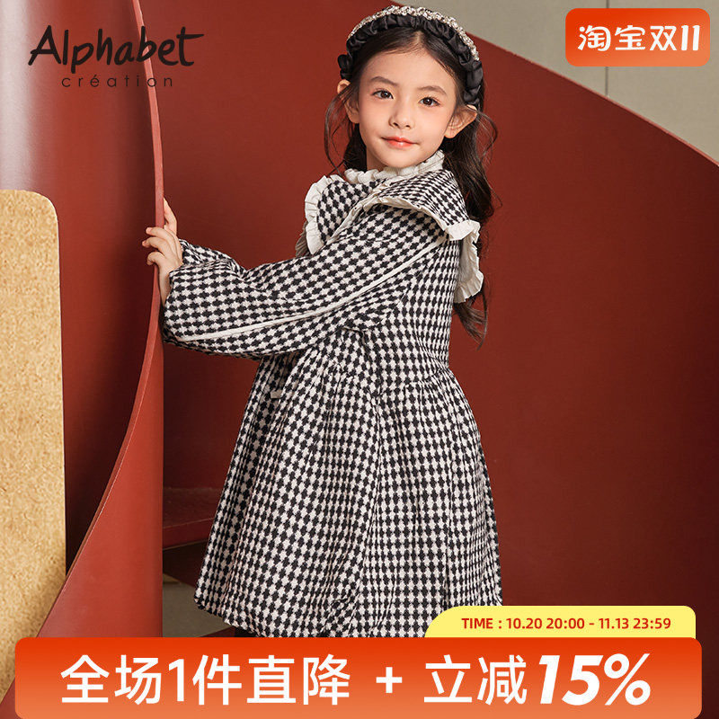 爱法贝童装冬新品女童厚外套中大童保暖棉服儿童洋气呢大衣潮