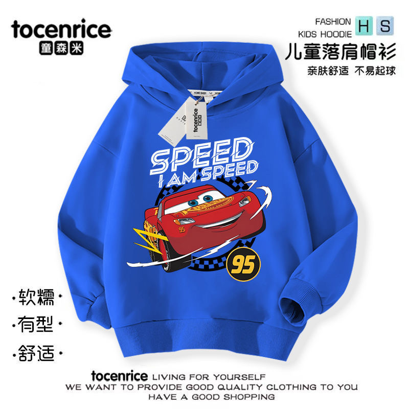 汽车总动员闪电麦昆男童加绒卫衣儿童秋冬装男孩加厚连帽一体绒潮