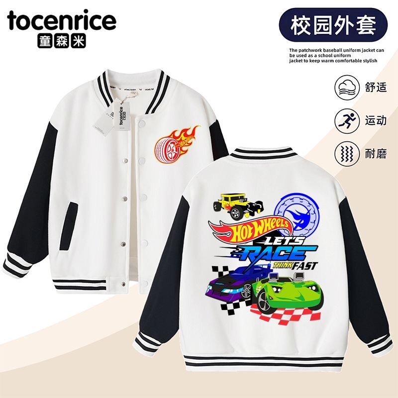 HotWheels赛车印花男童棒球服春秋新款撞色帅气男孩休闲童装外套8