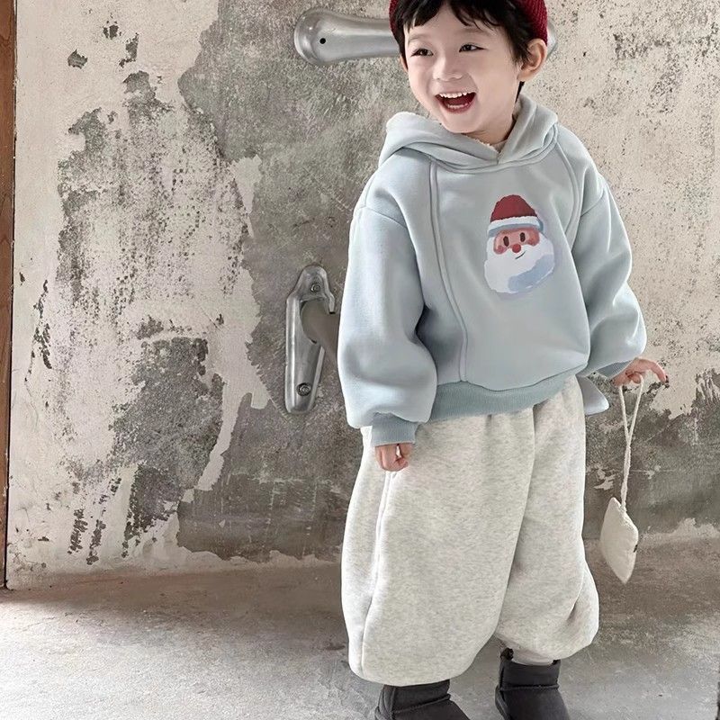 男童卫衣套装2025秋冬新款加绒加厚连帽长袖童装洋气宝宝两件套潮