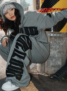KencilBox千笔盒子潮流嘻哈原创街舞爵士贴布绣设计卫裤灰色黑色