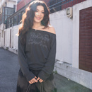 KencilBox千笔盒子潮流嘻哈原创街舞爵士斜肩一字肩打底长袖T恤女