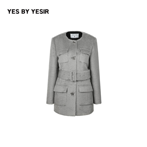 YESBYYESIR迷雾灰毛呢大衣外套