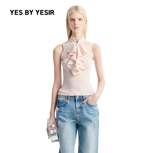 YES BY YESIR叶谦原创设计师26年秋冬新款荷叶领针织衫蜜蜂牛仔裤