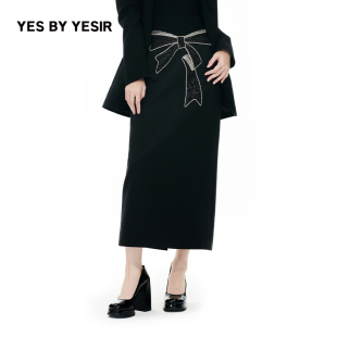 YES BY YESIR叶谦原创设计师春新款重工蝴蝶结直筒长半身裙