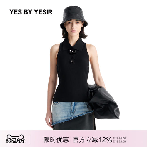 YESBYYESIR女士黑花针织背心
