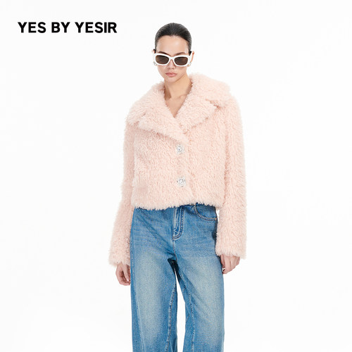 YESBYYESIR温柔桃桃短皮草大衣
