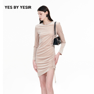收腰抽褶丝绒星钻卫衣连衣裙 YESIR叶谦原创设计秋新款 YES
