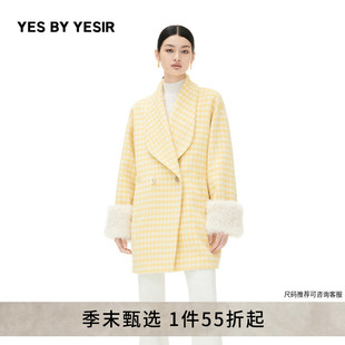 YES YESIR叶谦原创设计师2023秋冬宽松有型郁金香千鸟外套