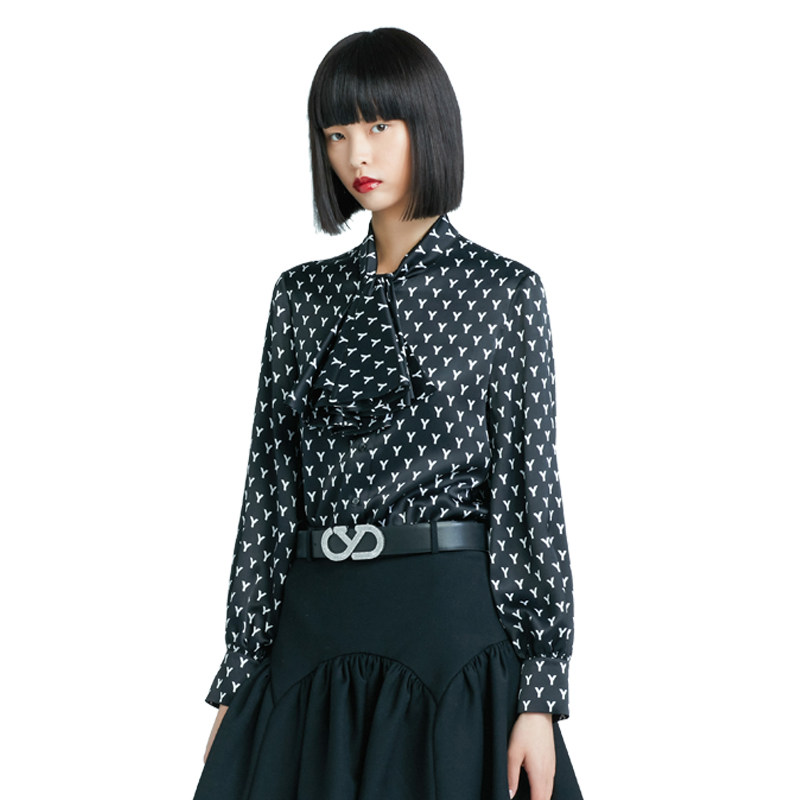 原创设计师黑色印花衬衫