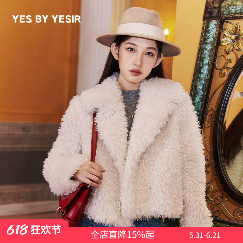 YES BY YESIR叶谦原创设计冬新款温柔奶白时尚短款皮草