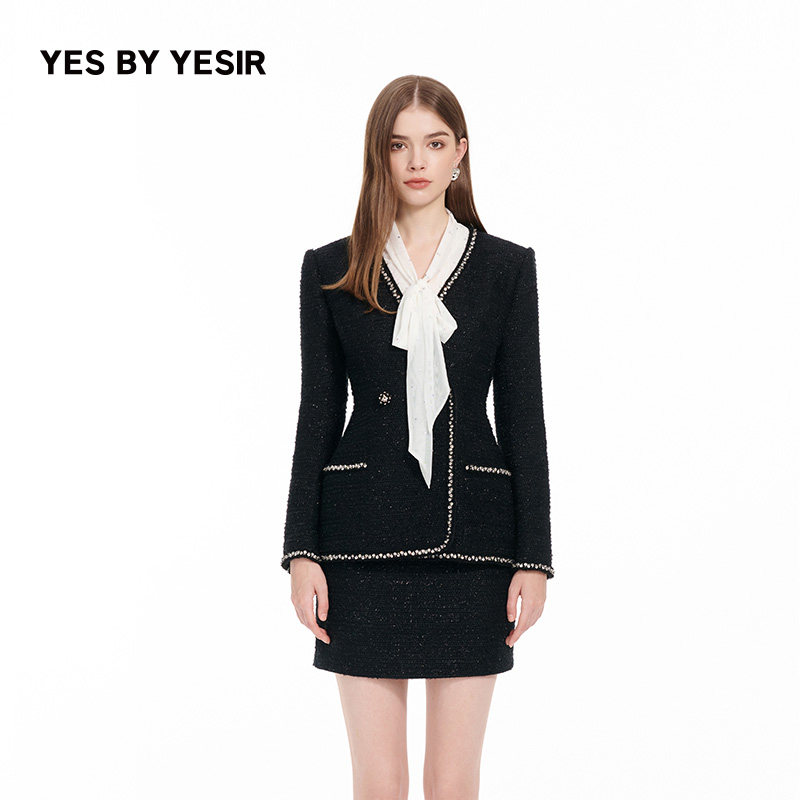 YES BY YESIR叶谦原创设计25年春季新款华丽织带装饰名媛短裙外套,女装/女士精品,半身裙,淘宝优惠券,粉丝福利购,淘宝优惠卷