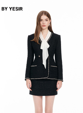 YES BY YESIR叶谦原创设计25年春季新款华丽织带装饰名媛短裙外套