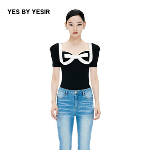 女士蝴蝶结胸型短袖 YESIR叶谦原创设计师夏新款 T恤 YES