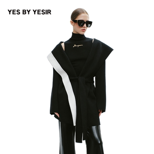 错位时空黑白浴袍毛呢大衣 YESIR叶谦原创设计师25年冬新款 YES