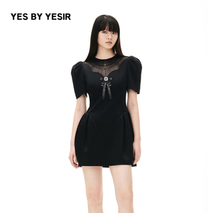 YES BY YESIR叶谦原创设计师夏短裙甜酷蝴蝶花瓣纯黑连衣裙