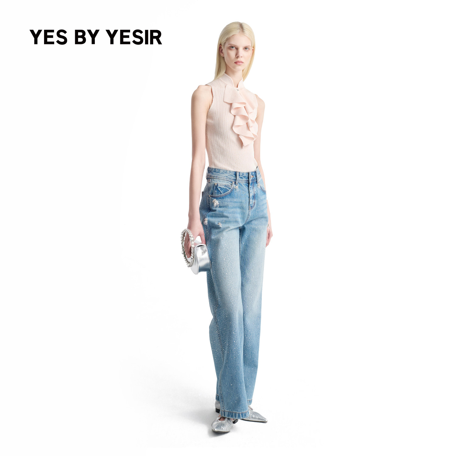 YES BY YESIR叶谦原创设计师26年秋冬新款荷叶领针织衫蜜蜂牛仔裤