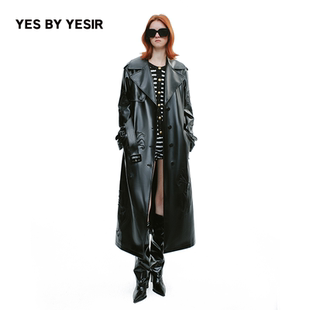 叶谦原创设计师马蹄莲黑梦露长款 YESIR2025年秋新款 皮风衣 YES