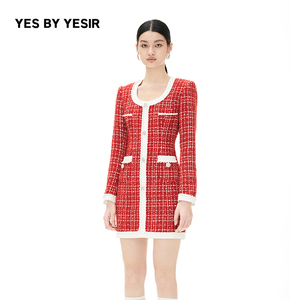 YES BY YESIR叶谦原创设计师秋新品小香风红色恋歌连衣裙