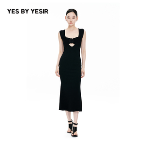 汪小敏同款YES BY YESIR叶谦原创夏新款黑玫瑰性感针织连衣裙