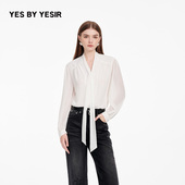YESIR叶谦原创设计25年春季 新款 YES 静奢飘带白衬衫 上衣