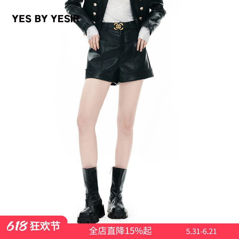 VaVa同款 YES BY YESIR叶谦原创设计师春新款龙骑士皮质短裤