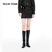 YESIR叶谦原创设计秋新款 YES 摇滚少女粗花呢香风半裙