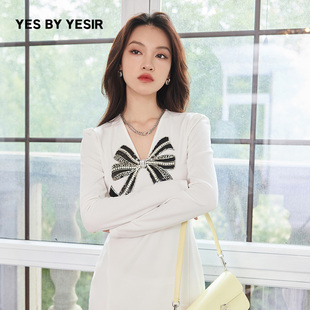 弹力镶钻蝴蝶结修身 陈妍希同款 YESIR叶谦原创新款 连衣裙 YES