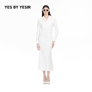 YES BY YESIR叶谦原创设计秋新款解构口袋修身立领长款连衣裙