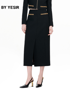 YES BY YESIR叶谦原创设计秋新款绵羊毛金边装饰一步半身裙