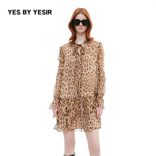 豹女士浪漫荷叶边连衣裙 YESIR叶谦原创设计师2025年秋新款 YES