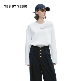 叶谦原创设计师一路繁花宽松长袖 YESIR2025年秋新款 T恤 YES