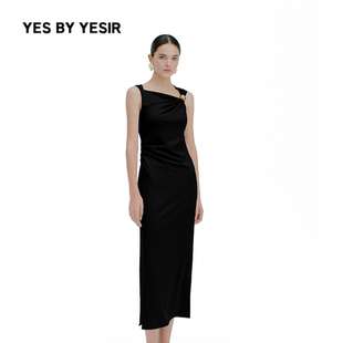 连衣裙 YESIR叶谦原创设计师2026年春夏暗夜黑陶金罐长款 YES